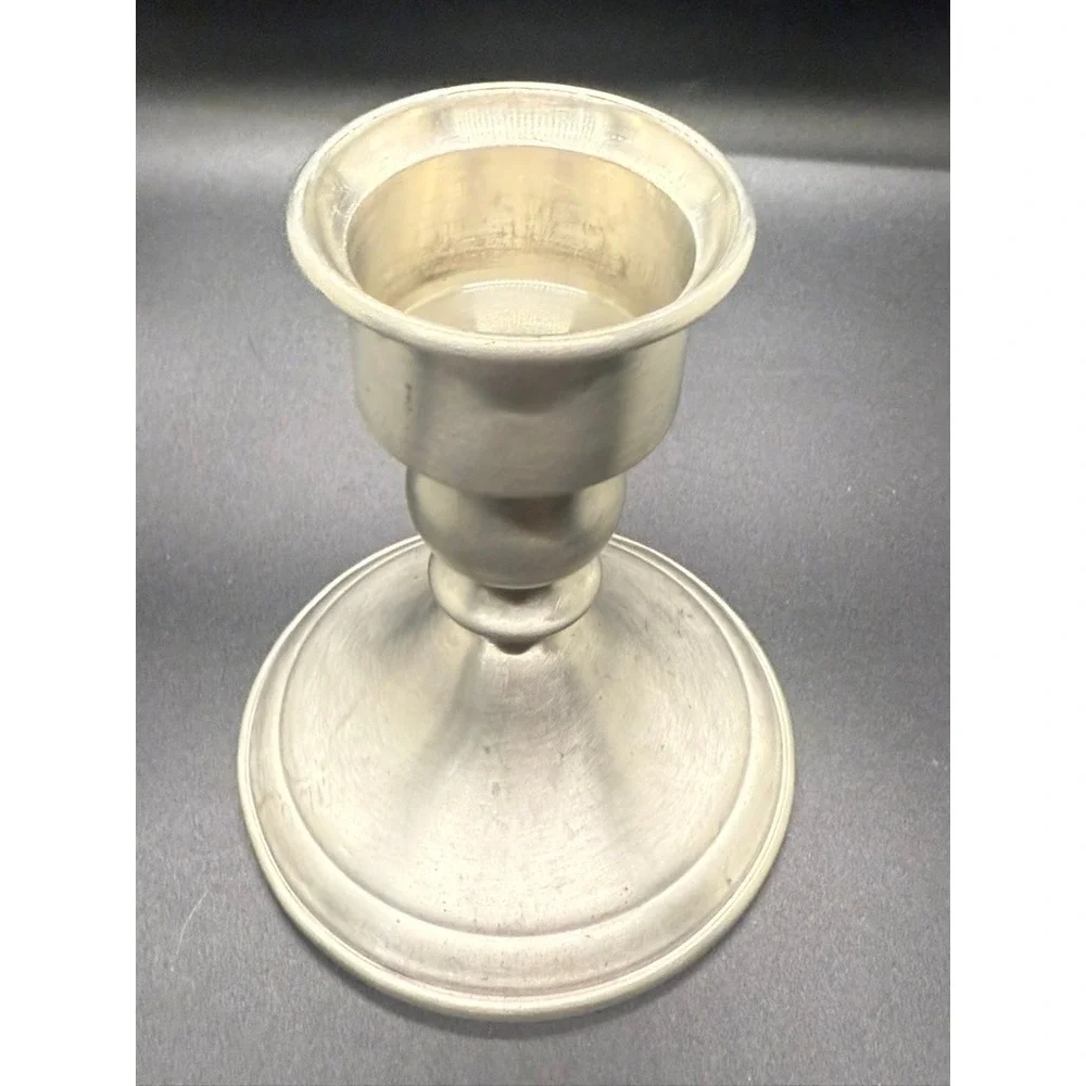 Vintage Web Pewter Hurricane Candle Holder Etched Glass Shade Mid Century MCM